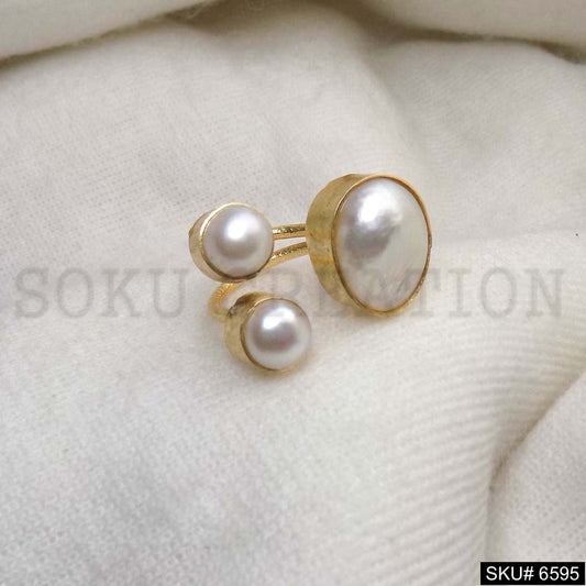 Gold Plated Unique Designer Pearl Adjustable Handmade Ring SKU6595