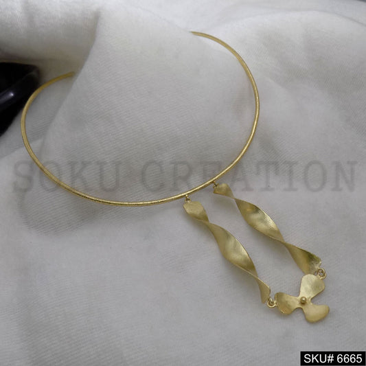Gold Plated Statement Unique Plain Rounded Vintage Choker With Flower Pendant  SKU6665