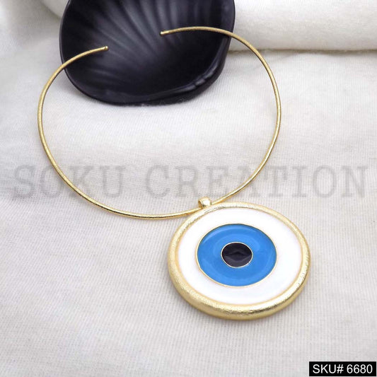 Gold Plated Plain Rounded Vintage Choker With Protective Evil Eye Big Charm SKU6680