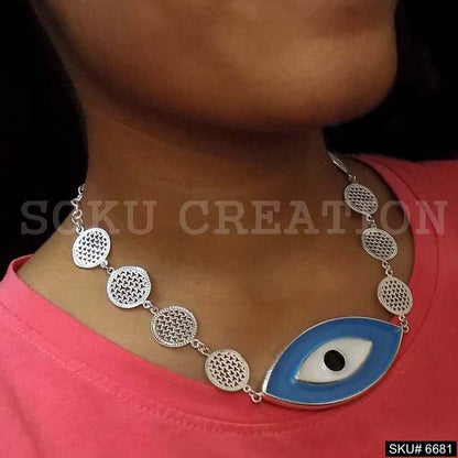 Silver Plated Handmade Chain with Evil Eye Necklace SKU6681