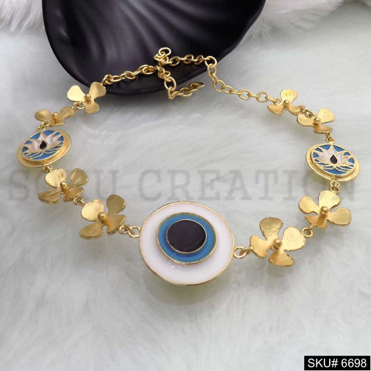 Gold Plated Chain with Flower and Protective Evil Eye Lotus Necklace SKU6698