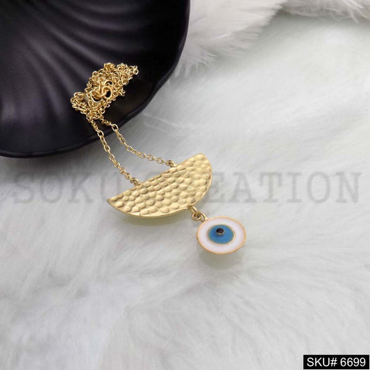 Gold Plated Chain Necklace of Half Moon with Protective Evil Eye Charm SKU6699