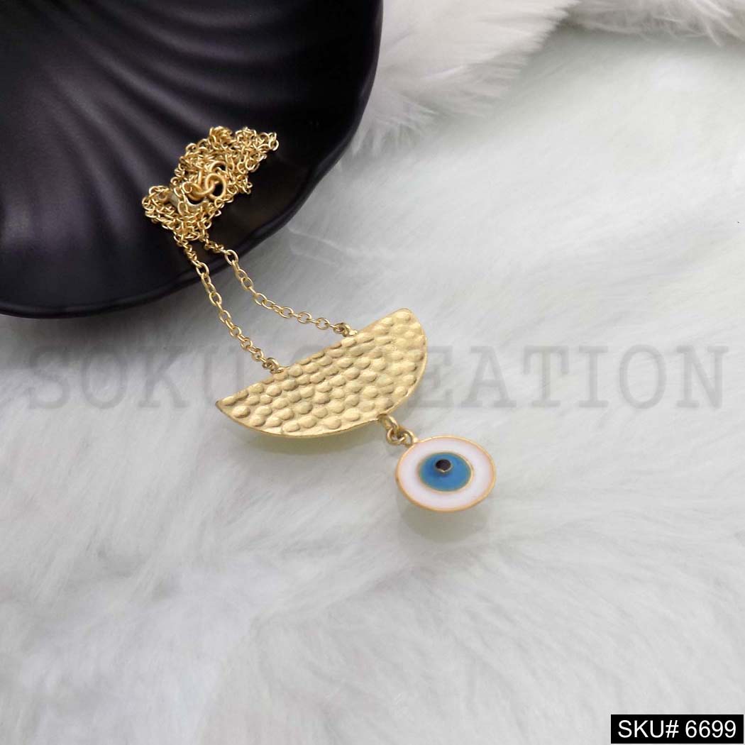 Gold Plated Chain Necklace of Half Moon with Protective Evil Eye Charm SKU6699