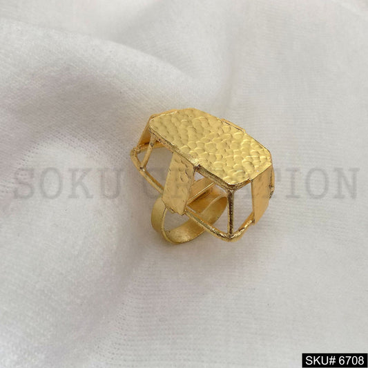 Gold Plated Unique Designer Hammered Adjustable Handmade Ring SKU6708