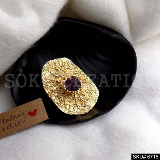 Gold Plated Unique Designer Hammered Rounded with stone Adjustable Handmade Ring SKU6715