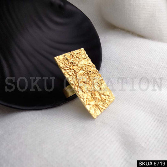 Gold Plated Unique Designer Hammered Rectangle Adjustable Handmade Ring SKU6719