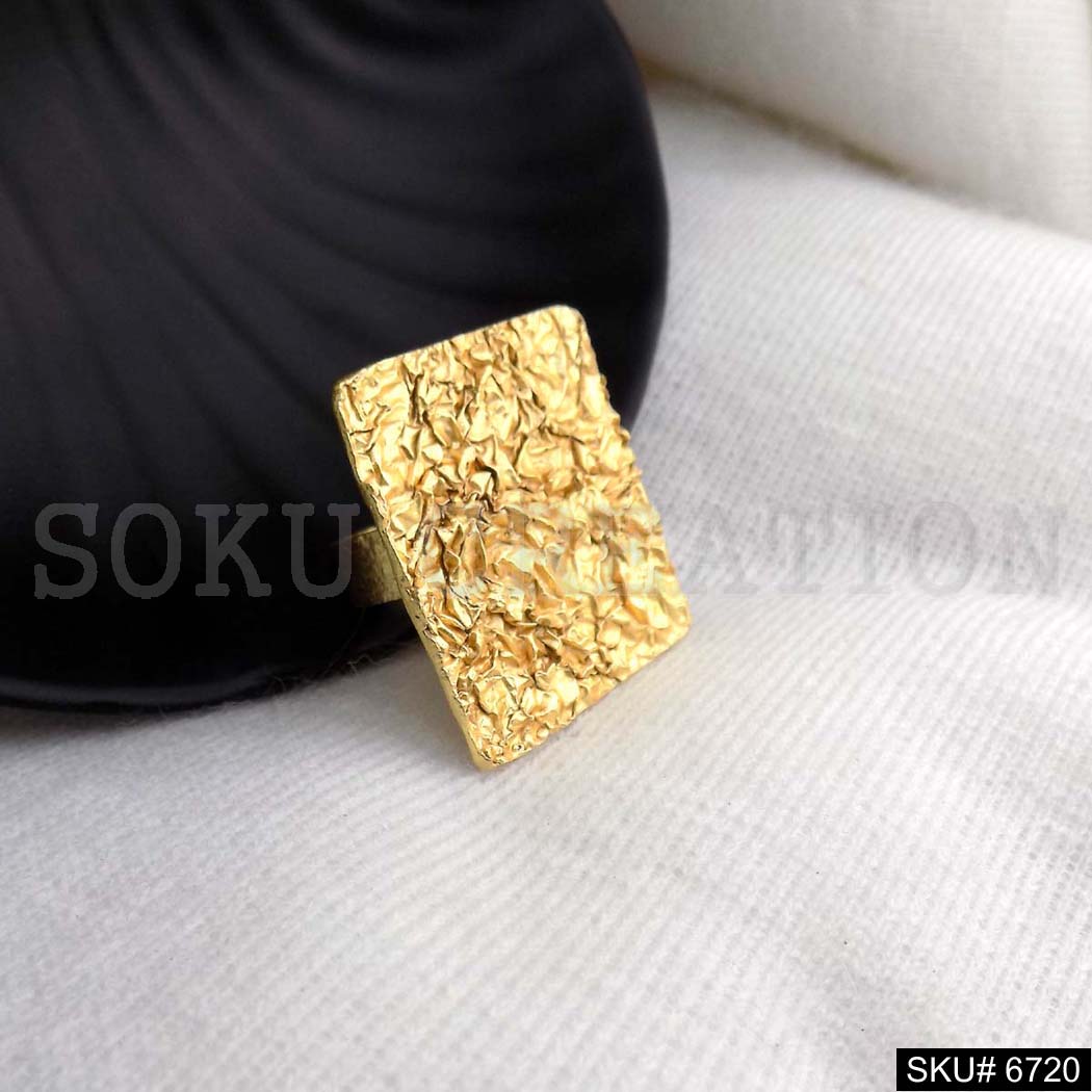 Gold Plated Unique Designer Hammered Square Adjustable Handmade Ring SKU6720
