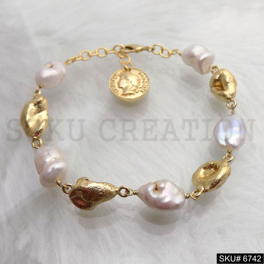 Antique Vintage Coin With Pearl Bracelet in Gold Plated SKU6742