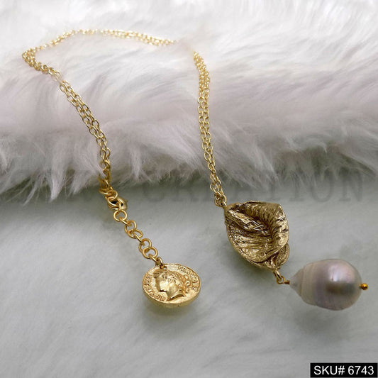 Gold Plated Chain with Vintage Coin Pearl of Charm SKU6743