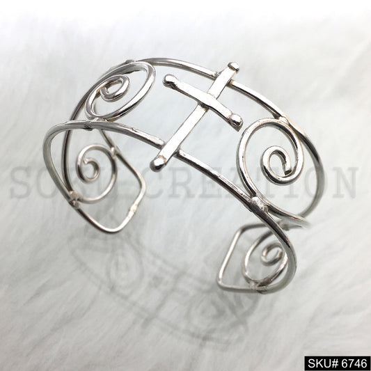 Silver Plated Spiral Round Shape Design of Unique Cuff SKU6746