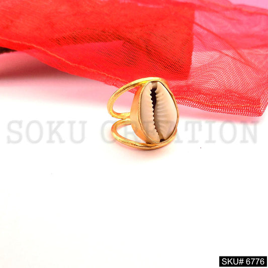 Gold Plated Unique White Shell Designer Handmade Ring SKU6776