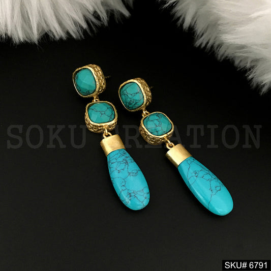 Gold plated Drop & Dangle Turquoise Earring SKU6791