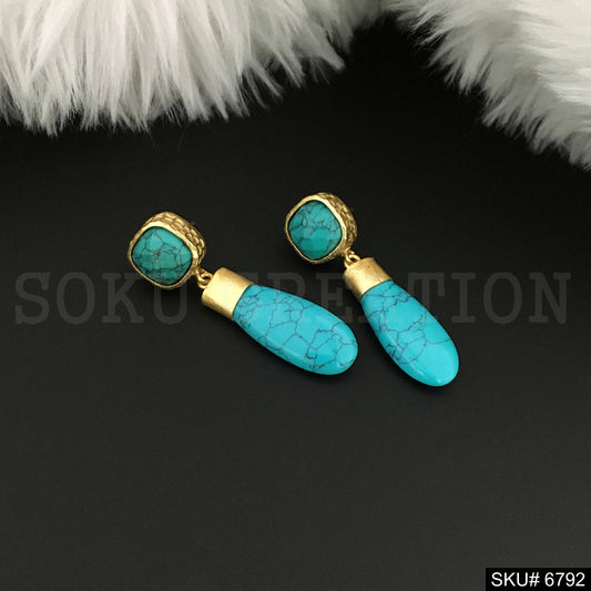 Gold plated Drop & Dangle Turquoise Earring SKU6792
