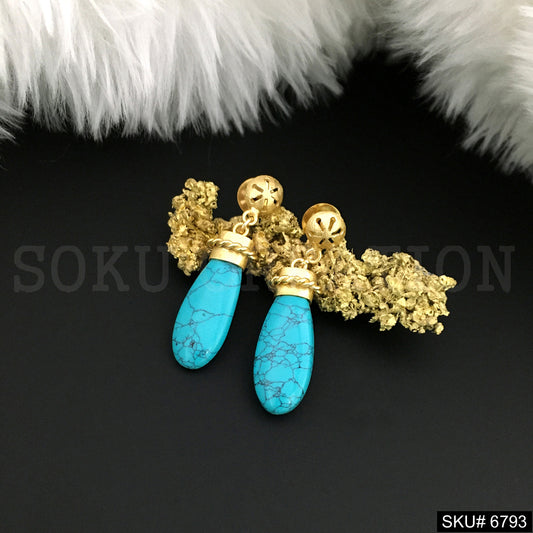 Gold plated Drop & Dangle Turquoise Earring SKU6793