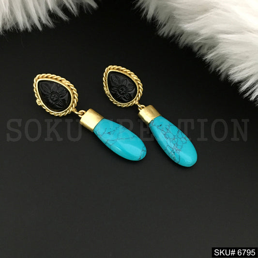 Gold plated Drop & Dangle Turquoise Earring SKU6795