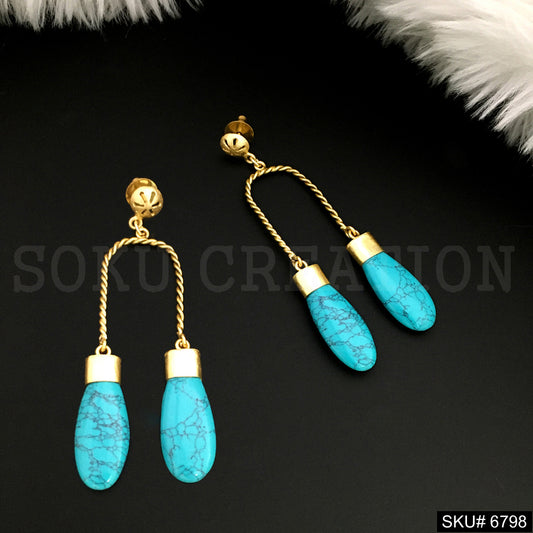 Gold plated Drop and DangleTurquoise Earring SKU6798