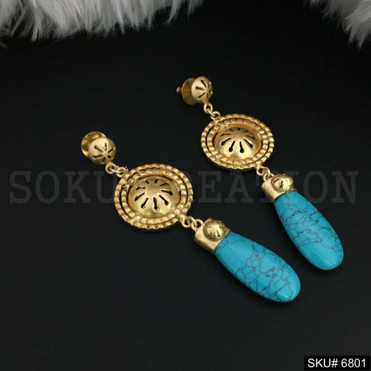 Gold plated Drop and Dangle Vintage Turquoise Earring SKU6801