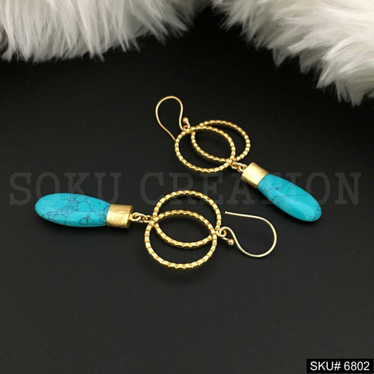 Gold plated Ear Wire Circle Turquoise Earring SKU6802
