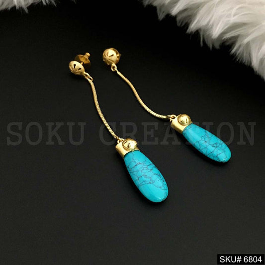 Gold plated Drop and Dangle Needle & Thread Turquoise Earring SKU6804