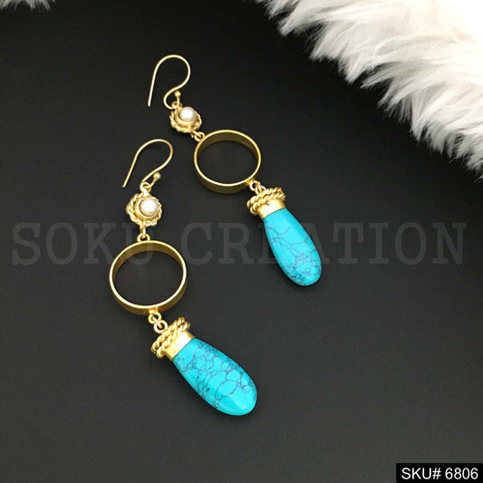 Gold plated Ear Wire Circle ring Turquoise Earring SKU6806