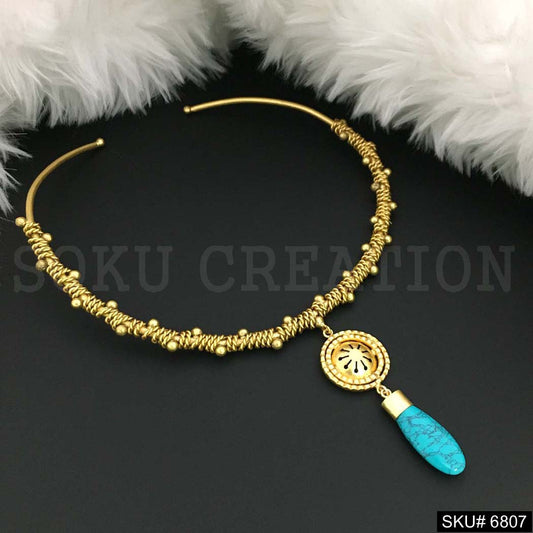 Gold plated Twisted Wire unique design of Turquoise Choker SKU6807