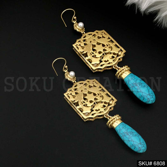 Gold plated Ear Wire Vintage design Turquoise Earring SKU6808