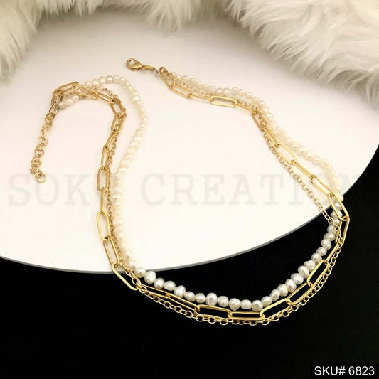 Gold plated Multi layer Handmade Necklace SKU6823