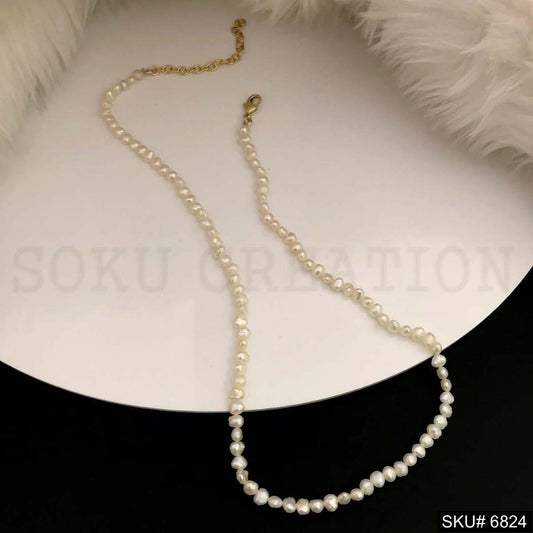 Gold plated plain pearl beads Handmade Necklace SKU6824