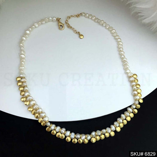 Gold plated plain pearl beads with Charms Necklace SKU6829
