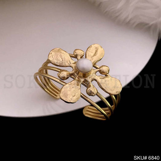 Gold Plated Flower With Pearl Cuff SKU6840