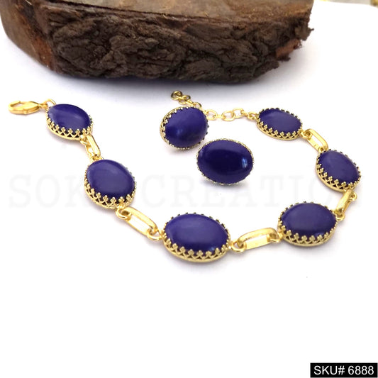Gold plated Jewelry Set of Gemstone bracelet and Earrings SKU6888