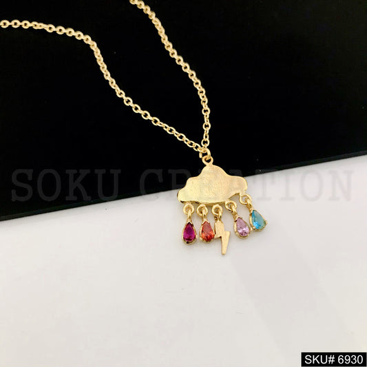 Gold Plated Chain with Delicate Eclectically Multi Stone Color of Charm Necklace SKU6930