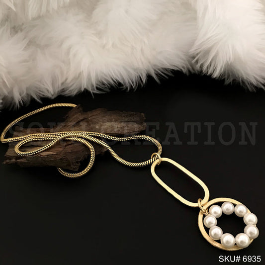 Gold Plated Chain with Designer Pearl Charm Necklace SKU6935