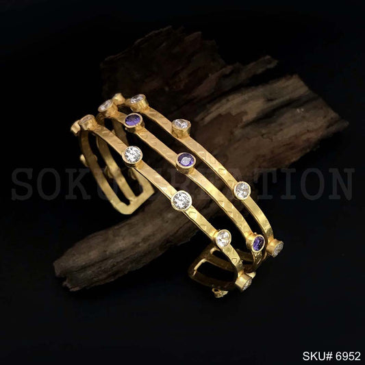 Gold Plated Plain Statement Multi color Stone on Cuff SKU6952