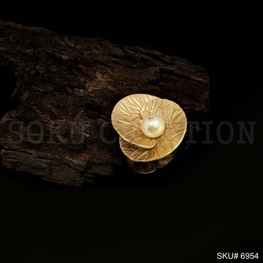 Gold Plated Unique Designer Adjustable Rose With Pearl Handmade Ring SKU6954