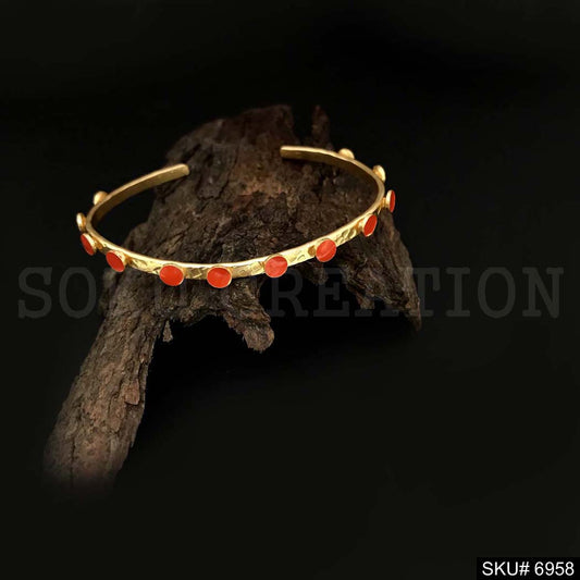 Gold Plated Statement Rounded With Red Stone Delicate Design of Cuff SKU6958