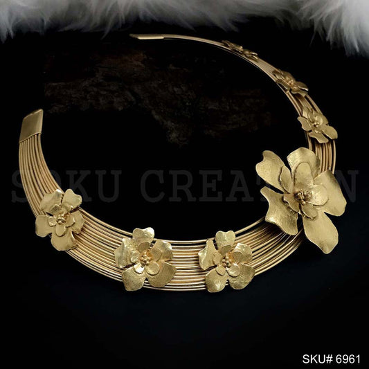 Gold Plated Multi Wire With Unique Design Flower of Choker SKU6961