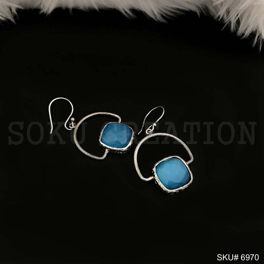Silver plated Statement Delicate Blue Stone Ear Wire Earrings SKU6970
