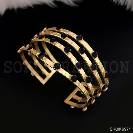 Gold Plated Statement Rounded Multi Black Stone Design of Cuff SKU6971