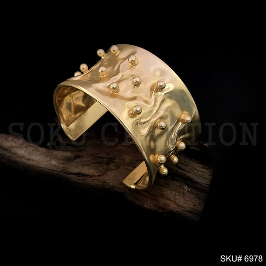 Gold Plated Hammered With Gold Dotted Stone Design of Cuff SKU6978