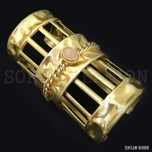 Gold Plated Big Long fully Hand Cover Twisted Wire With Gemstone Design of Cuff SKU6998