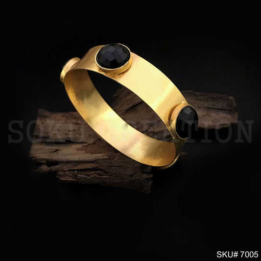 Gold Plated Simple Design of Bangle With Black Gemstone  SKU7005