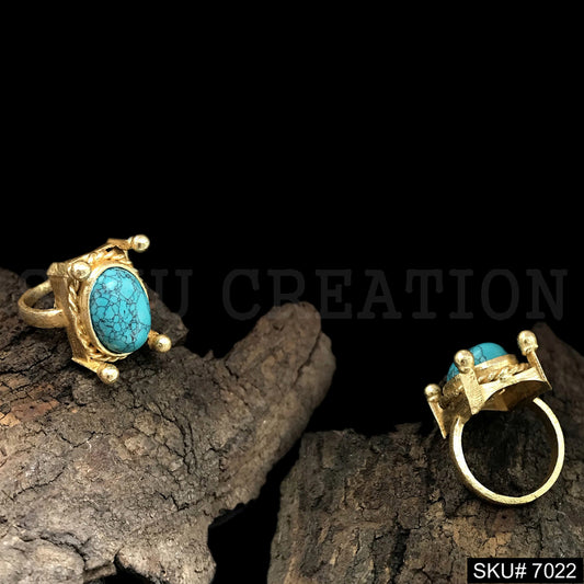 Gold Plated Unique Designer Turquoise Stone Handmade Ring SKU7022