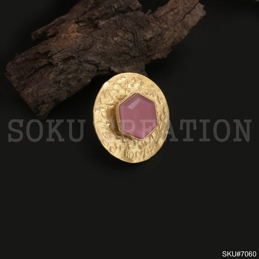 Gold Plated Unique Statement Gemstone Hammered Handmade Ring SKU7060