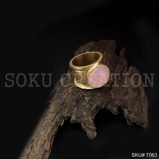 Gold Plated Unique Statement Gemstone Rounded Handmade Ring SKU7063