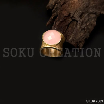 Gold Plated Unique Statement Gemstone Rounded Handmade Ring SKU7063