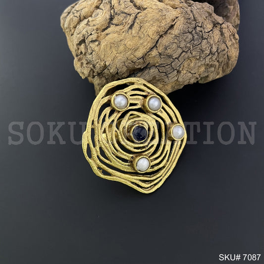 Gold Plated Unique Statement Rose Pearl Adjustable Handmade Ring SKU7087