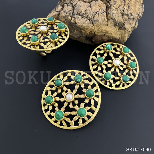 Gold plated Unique Design Jewelry Set Earring sand Ring SKU7084