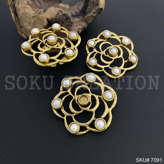 Gold plated Unique Rose Design Flower Pearl Jewelry Set Earring sand Ring SKU7091
