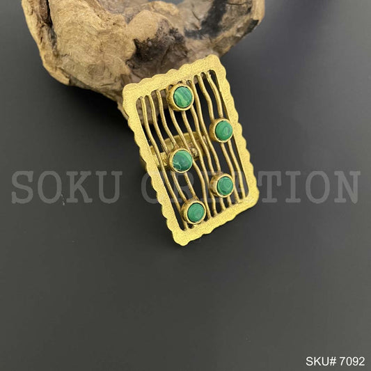 Gold Plated Unique Statement Gemstone Adjustable Handmade Ring SKU7092